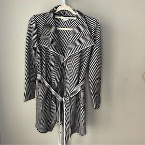 Kayla’s Armoire Black White Herringbone Belted Cardigan Coat S/M